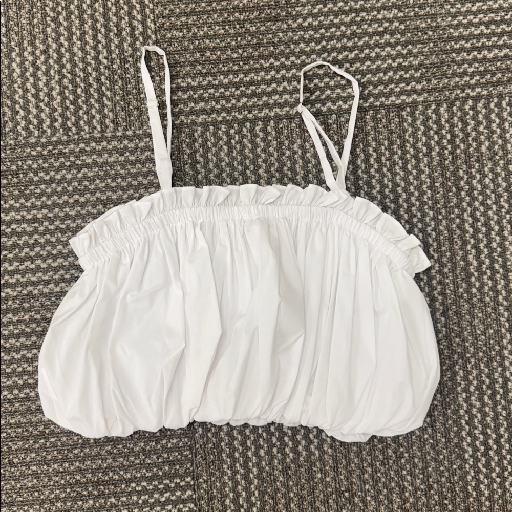 Cinq a Sept Ivee Puffball White Cropped Cotton Top, size XS - Picture 9 of 9